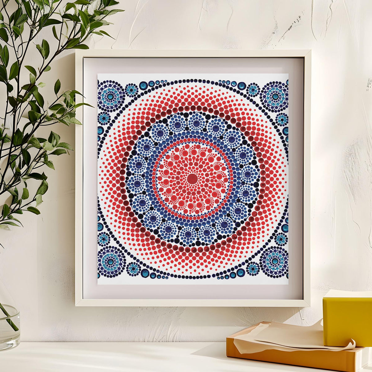 Love Burst dot mandala art print by Sejal Joshi, 40x40cm