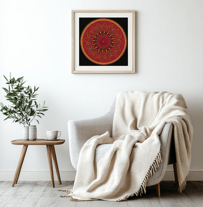 Golden Strength dot mandala art print by Sejal Joshi, 40x40cm