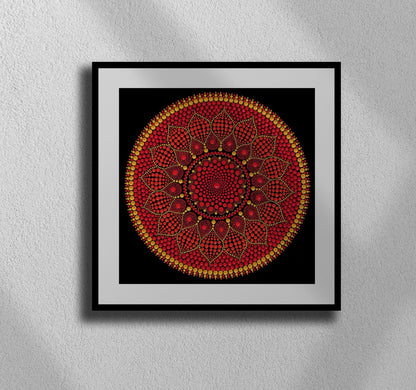 Golden Strength dot mandala art print by Sejal Joshi, 40x40cm