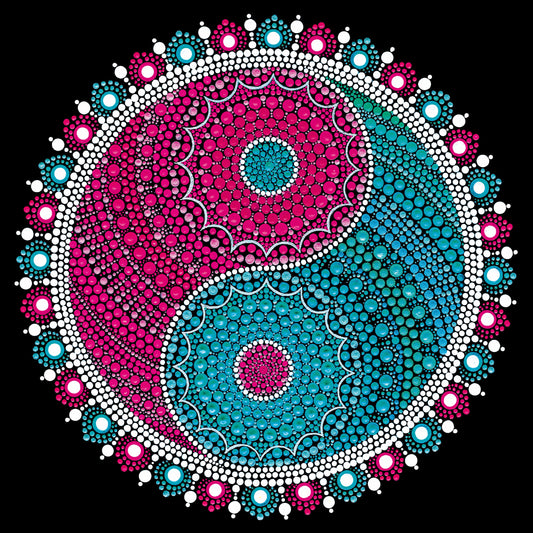 Serene Ying Yang original dot mandala painting by Sejal Joshi, acrylic on canvas